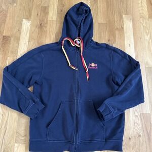 Y2K Red Bull Energy Wear Heavyweight Full Zip Hoodie Jckt Lg Navy Blue Raving F1
